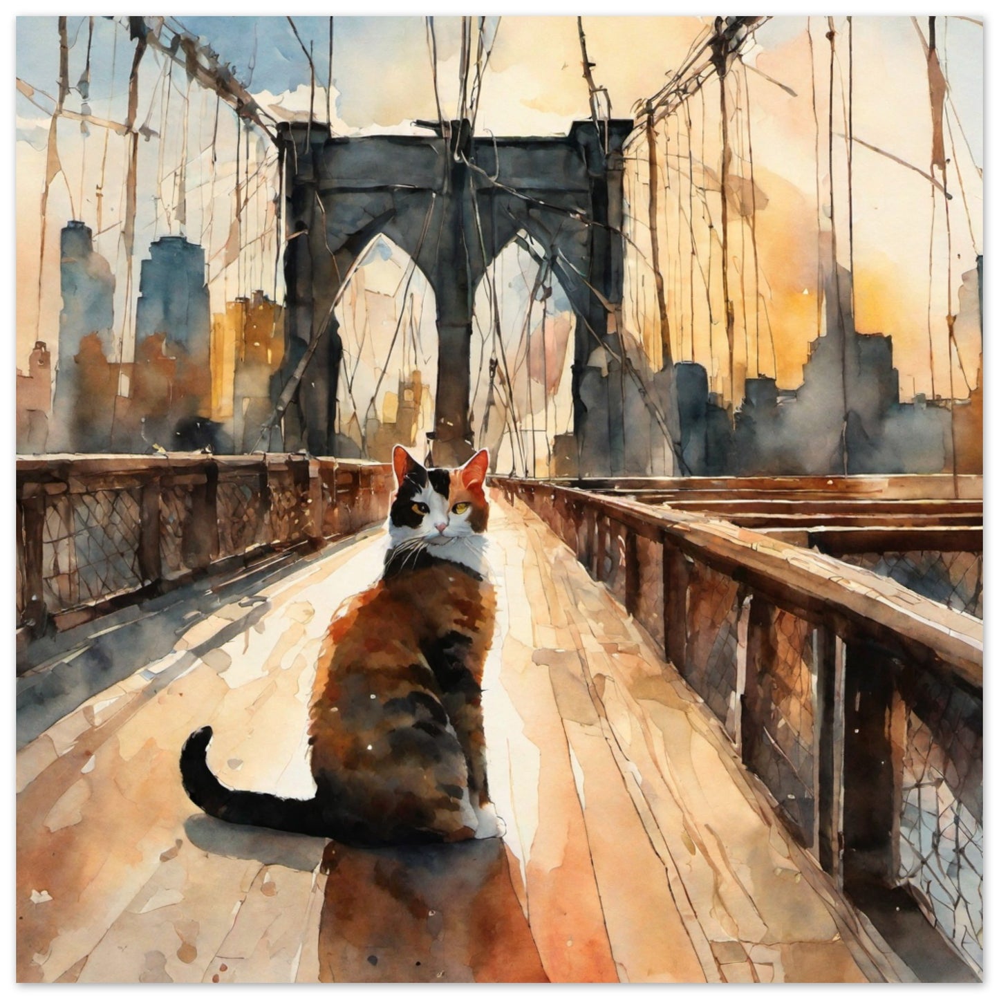 Brooklyn Cat Snubbing Bridge - Premium Matte Paper Poster