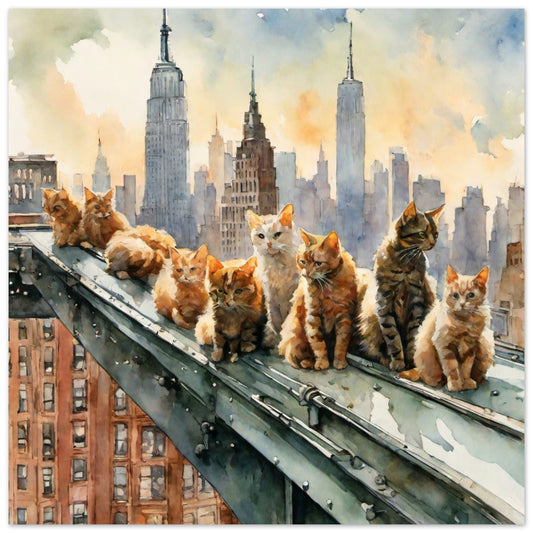 New York Cats Atop Skyscraper - Premium Matte Paper Poster