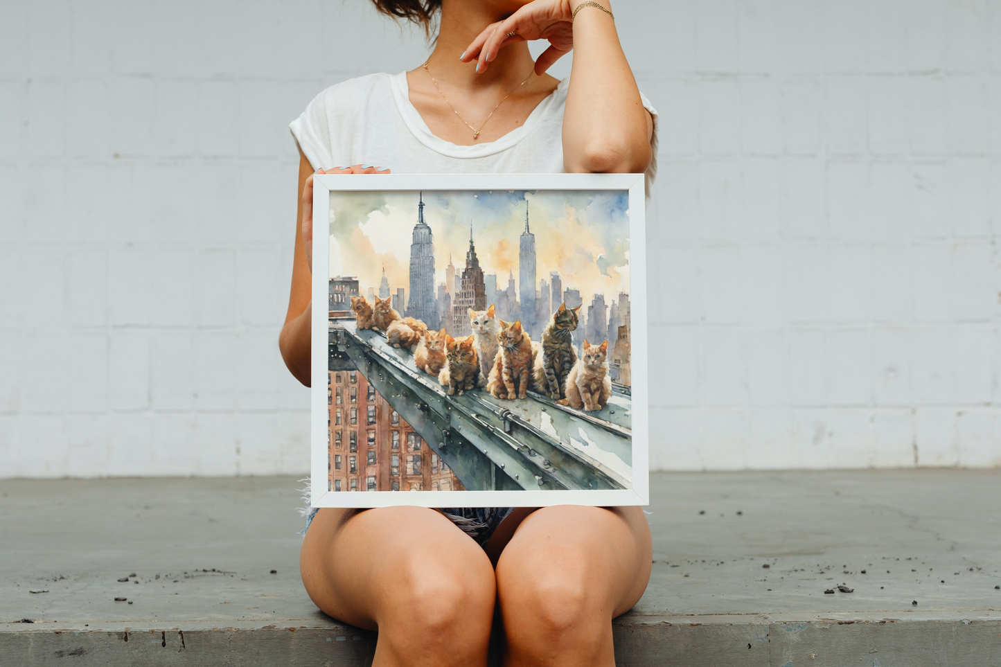 New York Cats Atop Skyscraper - Premium Matte Paper Poster