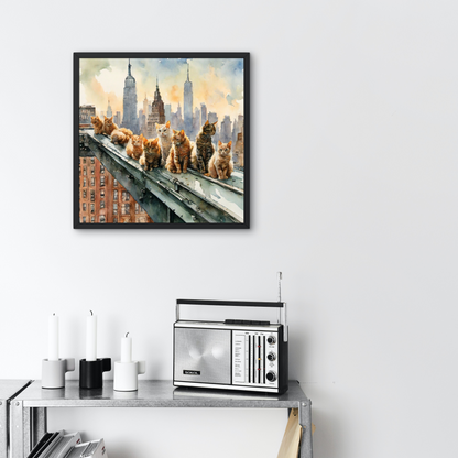 New York Cats Atop Skyscraper - Premium Matte Paper Poster